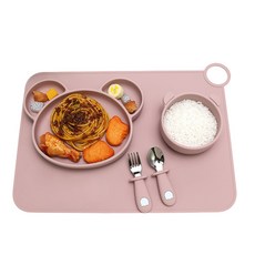 卡通兒童餐盤組 寶寶輔食防滑餐盤, HB - 2A款套裝 深粉色, 1個, 如圖所示