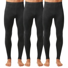 TEEPIRE 남성용 보온 속옷 바지 롱 존스 플리스 안감 베이스 레이어 하의 레깅스 겨울 선물 블랙 1팩 S_162763, 미디엄_162763, 하의 3팩