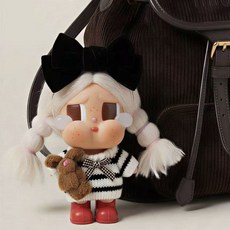 팝마트 크라이베이비 휴가 일기 시리즈 스웨터 리본 헤어피스 신발 세트 인형옷 인형 제외, 블랙 세트(스웨터+리본 헤어피스+레드 신발)-인형 제외, 1세대와 2세대는 보편적입니다