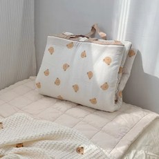 幼兒園午睡墊：可攜帶折疊床墊，韓版兒童爬行墊，附收納床包空調被，舒適透氣，多功能用途, 1個, 印花小熊摺疊床墊 [120*70CM], 印花小熊摺疊床墊 [120*70CM]
