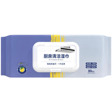 厨房清洁湿巾80片裝，加大加厚，APG去油，廚房清潔濕紙巾, 1個, 60張