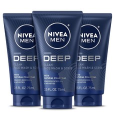 NIVEA MEN 딥 클린 페이스 워시 및 스크럽 천연 숯이 함유된 남성용 각질 제거 페이스 워시 과도한 기름 먼지 및 불순물 제거 수염 친화적인 스킨 케어 70ml(, Nivea Men 딥 클린 페이스 워시 및 스크럽, 천