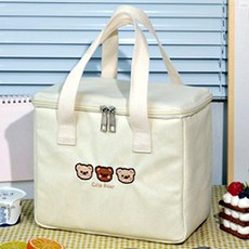 다용도 도시락 골프장 가방 나들이 사각 1개, 지퍼형-아이보리