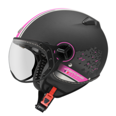 ASTONE KSS DD88 3/4 半罩安全帽，W造型鏡片，藍芽耳機孔，內襯可拆洗, 平黑/桃紅, 2XL