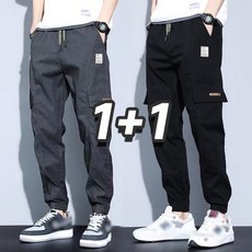 1+1 남자 포켓 밴딩 카고팬츠 캐주얼 배기바지 가을 조거팬츠 트레이닝 바지 작업복 캠핑 2장묶음