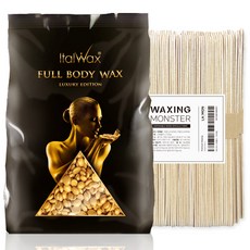 Italwax ​義朵熱蠟 硬式蠟粒 克麗奧佩脫拉 全身除毛蠟 + Waxing Monster 刮棒 L 100入, 1kg, 1個