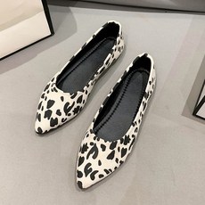 호피 플랫 슈즈 여성용 뾰족 구두 봄 가을 스웨이드 레오파드 여자 단화