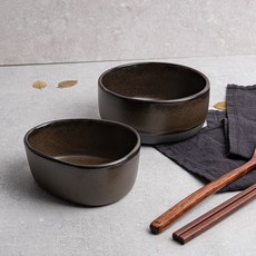 아이다 로우 도자기 공기 대접 세트, 공기1P+대접1P, 브라운, 1개