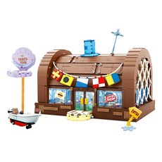 AREAX 砖区 海綿寶寶積木 蟹堡王餐廳積木玩具，益智拼裝積木，附帶人偶, 彩色, 1個