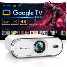 Sovboi 빔프로젝터 캠핑 가정 4K 프로젝터 내장 Google TV 2200 ANSI/자동 렌즈 캡 및 4D 키스톤/자동 초점 AI 음성 제어 WiFi6 블루투스를 지원하는, Pearl White