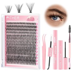 PITHER DIY Lash Extension Kit Eyelash Kit 280PCS 40D Mix 9-16mm Individual Clusters with Applicat, PITHER DIY Lash Extension Kit,, 1개