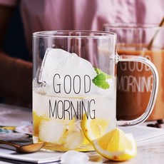 早安玻璃杯 馬杯克 耐熱玻璃杯 水杯 咖啡杯 啤酒杯 早餐杯 果汁杯 優格杯 韓系杯子, 早安杯－圓柱【黑色】－１個, 1個