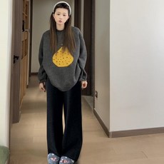 겨울 기모 임부복 세트 캐주얼 도톰 인산부 니트 스웨터 + 기모 와이드 팬츠 상하의 투피스 세트 기질 여자 세트 CY