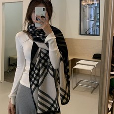 全智賢同款格子圍巾 - 冬款時尚百搭保暖披肩圍脖 - 黑白格子