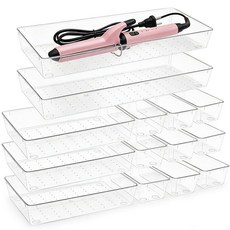 투명 플라스틱 서랍 정리함 트레이 14개 38.1 x 15.2cm(15 6인치) 엑스트라 라지 2개 화장대 메이크업 주방 용품 욕실 사무실 책상 자동차 도구 및 공, 투명 플라스틱 서랍 정리함 트레이 14개, 38.1 x