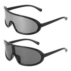 HARFINGTON 2피스 스포츠 선글라스 사이클링 편광 남성용 산악 자전거 운전 낚시 달리기 블랙 & 화이트 프레임 그레이 블루 193743, 2, 블랙 프레임 글레어 그레이 & 그레이