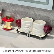 귀여운 사과 전동 칫솔 칫솔꽂이 칫솔컵 세면대 선반 수납, O. 4구 칫솔꽂이사과 컵 세트, O. 4구 칫솔꽂이+사과컵 세트