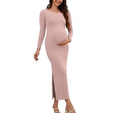 Guruixu 여성용 임산부 스웨터 드레스 골지 니트 긴소매 맥시 바디콘 드레스 임산부 의상 살구. S