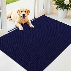 OLANLY Muddy Paws용 강아지 도어 매트 140.9 x 50.8cm(59 20인치) 흡수력이 뛰어난 셔닐 머드 도어매트 미끄럼 방지 세탁 가능 및 먼지 트래핑, 네이비 블루