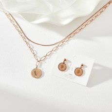 noid-b 醫療鋼硬幣雙層鍊條項鍊耳環組