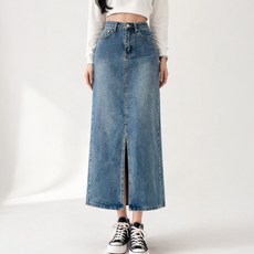 다미타니 앞트임 데님 스커트 롱기장 슬릿 청치마 OCZ1004