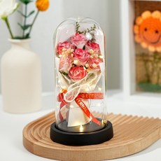 오로라 유리돔 led꽃다발 무드등 기념일선물, 진핑크 장미, 1개