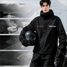 Fowod 자전거 오토바이 우비 방수 방풍 통기성 야간반사 레인코트 상하의 세트, 블랙