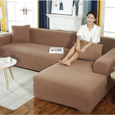 우아한클릭 고탄력 스판 와플핏 사계절 카우치 쇼파커버 2인용 3인용 4인용, 브라운(밀크베이지)