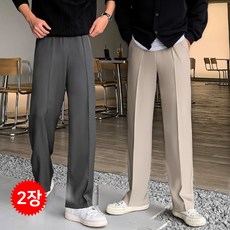 1+1 2-PACK 남자 남성 고퀄리티 사계절 밴딩 세미 와이드 슬랙스 바지 팬츠