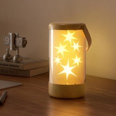 BVI BOOMERVIVI 손잡이가 달린 LED 휴대용 야간 조명 나뭇결 스타 라이트 랜턴 3가지 조명 모드 무선 충전식 테이블 램프 가정 침실 캠핑 파티오 레스토랑 카