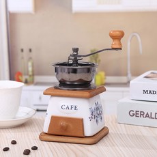 手搖磨豆機復古家用迷你手磨咖啡磨小型手動咖啡器具咖啡豆研磨機, 1個, 白陶瓷印花白陶瓷印花:如圖所示1448, 1L