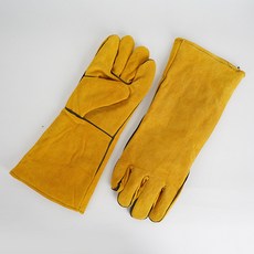 40cm加長耐磨電焊手套 牛皮防燙雙層加厚勞保燒焊手套, 1個, 40cm黃色牛皮手套