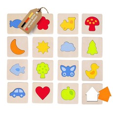 용 GOKI 나무 몬테소리 감각 장난감 16피스와 모양 - 인식 면봉이 운동 어린이를 게임 배우기+ 위한 3세 및 미세 퍼즐 있는 기술 맞추기