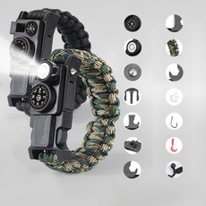 생존팔찌 야외 나침반 호신용 생존도구 전술 서바이벌 용품, 01.블랙 기본