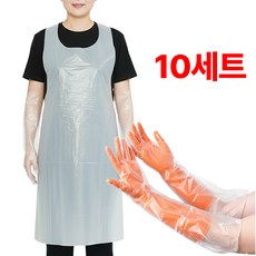 오르네르 김장용 일회용 비닐 방수 앞치마 팔토시 장갑 패키지, 10세트