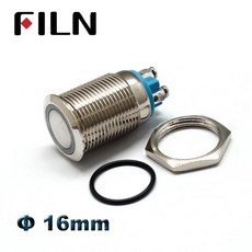 Filn 16mm 6 v 3a 방수 미니 플랫 라운드 라이트 버튼 스위치 래치 나사 발 1no 비상 금속 푸시, 01 Latching, 01 12V LED, 04 Red LED