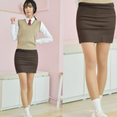 교복몰 (허리조절) 스판 브라운 교복치마 스커트_WC671E2