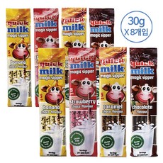 퀵밀크 매직스트로우 버라이어티 4가지맛 [바나나 초코 딸기 카라멜], 30g, 1세트, 8개입