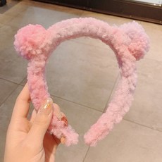簡約毛球洗臉髮箍 敷面膜束髮帶 防滑壓髮髮卡, 1個, 4#粉紫色毛球