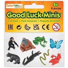정품++ Safari Ltd. 사파리엘티디 Good Luck Minis 열대우림 펀 팩 - 뱀 개구리 나비 침팬지 오랑우탄 카이만 곰을 포함한 미니 피규어 8개 이상, 정품++ Safari Ltd. 사파리엘티디 Good L, 1개