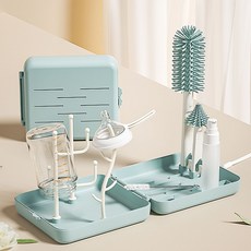 便攜式奶瓶刷清洗套裝硅膠奶瓶瀝水清潔刷收納盒旅行新生嬰兒專用, 晨霧綠:如圖所示, 1個