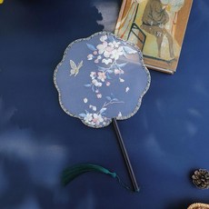 優選 夏輝老師古風刺繡團扇古典復古國風宮扇舞蹈跳舞扇繡花古風團扇 副廠商品, 1個, 海棠+八瓣花框