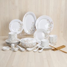愛的約定10人份餐具組，品質保證售後服務，家庭聚會宴客首選，簡約風格易清洗, 白, 1套, 飯碗*10，四吋湯碗*10，小勺*10，陶瓷筷*10雙，八吋平盤*4八吋湯盤*6，10吋平盤*1，12吋魚盤*1，菸灰缸*1，牙籤筒*1，湯鍋*1，湯勺*1