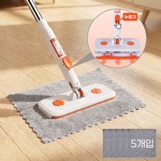 바닥청소 밀대걸레 물걸레 밀대 86cm+ 극세사패드 5개, 흰색, 1개