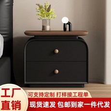 椿嶼 中古奶油風 全實木小型床頭櫃 意式極簡 輕奢臥室床頭收納櫃, P1[全實木+貓爪皮]隕石黑,寬40x深40x高50cm, 1個