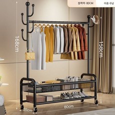스탠드형 이동식 옷걸이 실내 침실 호환 행거 간이 건조대, 1개, 15_블랙80cm선인장이중수납바구니