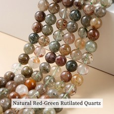 자연 혼합 루틸 쿼츠 비즈 라운드 루즈 스페이서 헤어 크리스탈 스톤 쥬얼리 만들기 Diy 팔찌 액세서리 제작, Red-Green Rutilated, 6mm approx 60pcs