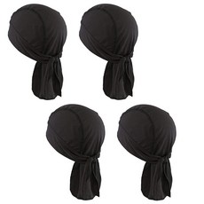쿨링 헬멧 라이너 - Do Rag 스컬 캡 남성용 - 쿨링 헤드 랩 안전모 라이너 - 오토바이 해적 반다나 블랙 4개. 단일 사이즈