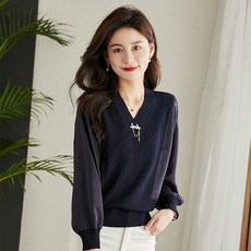스메이 간절기 긴팔 브이넥 루즈핏 블라우스 티셔츠