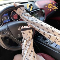 冰絲防曬袖套 露指騎行開車防紫外線護臂, 1個, 1雙直筒冰袖帶印花字母凱旋門